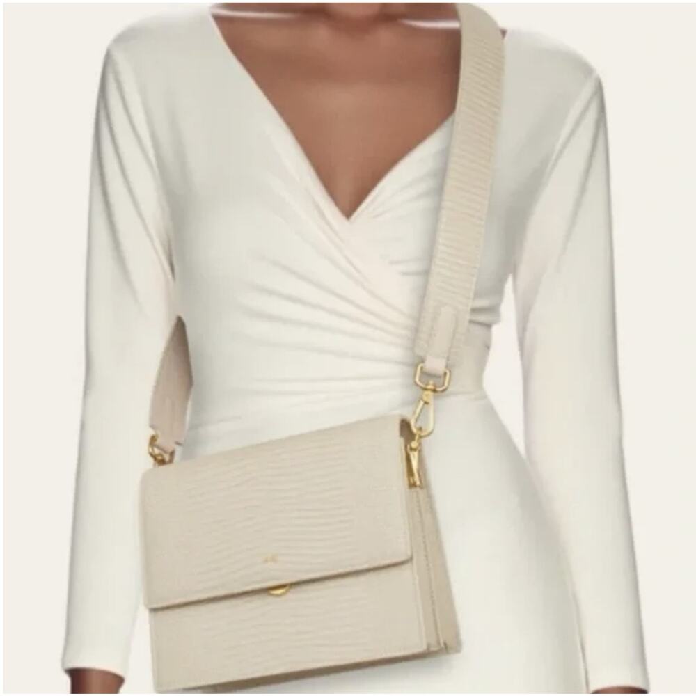 JW PEI Crossbody Bag Womens Small White Croc Embossed Faux Leather Gold Hardware